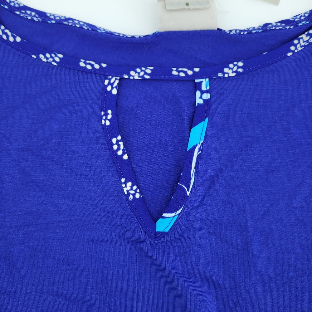 Chicos Regal Blue Boho Peasant Coastal Top Kimono Sleeve Keyhole Size 2 LG NWT - Picture 7 of 12
